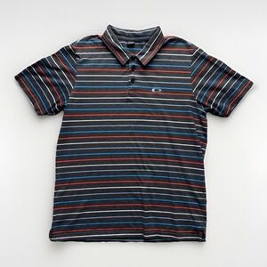 Vintage Oakley Polo Shirt Mens Large Gray Striped Golf Y2K Embroidered O Logo